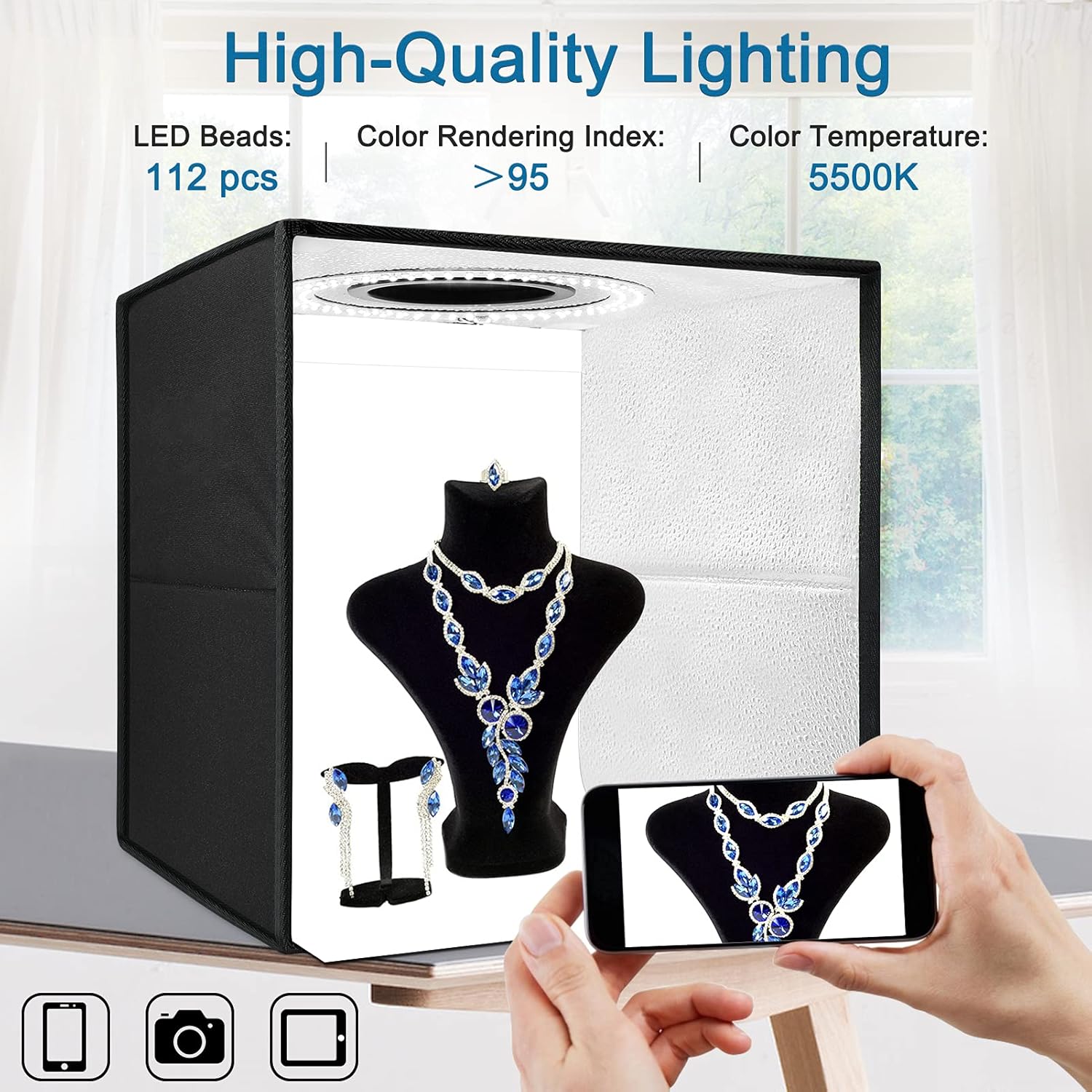 Discount 70% Light Box Photography, DUCLUS Portable Photo Studio Booth Box, 12 x 12 Professional Mini Shooting Tents with 112 LED Lights Dimmable, 6 Backdrops for Small Product: Jewelry, Miniature Models etc. Discount 90% Light Box Photography, DUCLUS Portable Photo Studio Booth Box, 12 x 12 Professional Mini Shooting Tents with 112 LED Lights Dimmable, 6 Backdrops for Small Product: Jewelry, Miniature Models etc.