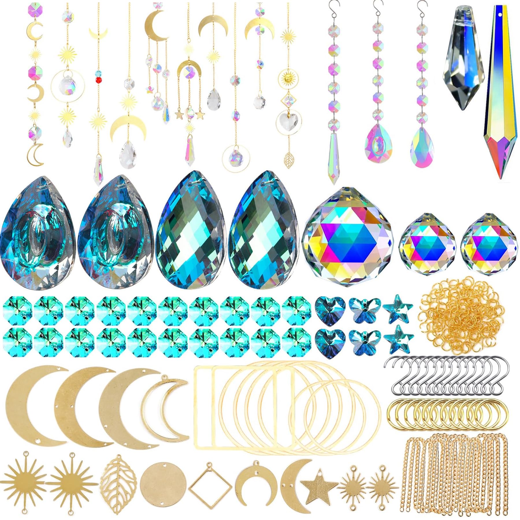 VEEKAY 355 Pieces Sun Catcher Crystal Craft Set, DIY Sun Catcher Window Decoration, Suncatcher Wind Chime Crafts