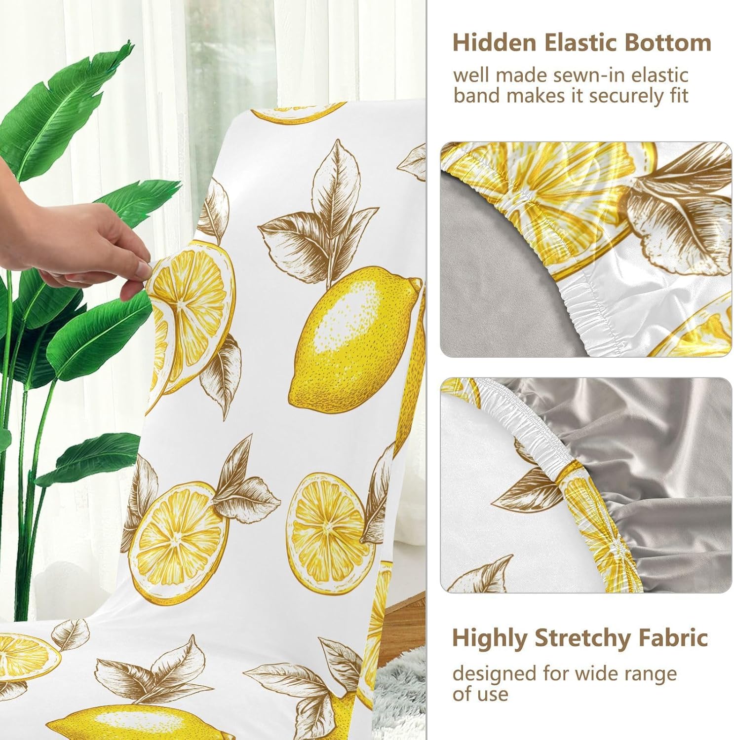 ALAZA Chair Covers for Dining Room, Watercolor Style Lemons Pattern Stretch Chair Cover Sets Chair Protector Removable Washable for Ktichen Restaurant Hotel