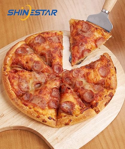 Miniatura 8 de SHINESTAR Pala de pizza de 12 pulgadas, paleta de madera para pizza casera, tabla de cortar natural y tabla de queso, tabla de cortar con cortador
