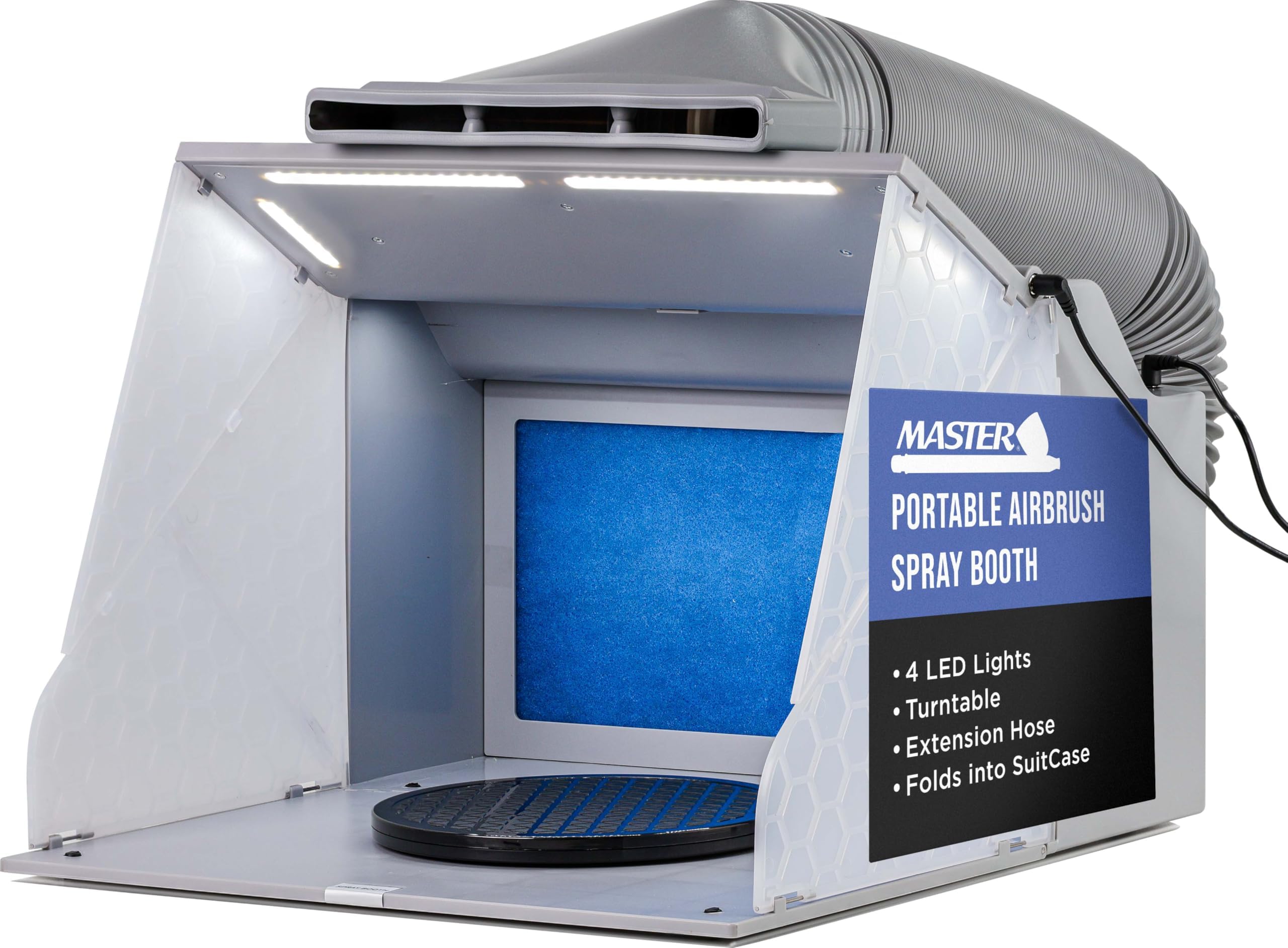 Master Airbrush Portable Airbrush Spray Booth Kit with Dual Exhaust Fans, 4 LED Lights, Turntable & Extension Hose, 16"x18"x13" Hobby Airbrush Booth for Painting, Models, Arts, Crafts, Cakes