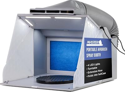 Master Airbrush Portable Hobby Airbrush Paint Spray Booth Kit with 4 LED Lights, Turntable - Powerful Dual Exhaust Fans with Filter & Extension Hose - Painting Projects, Models, Arts, Crafts, Cakes