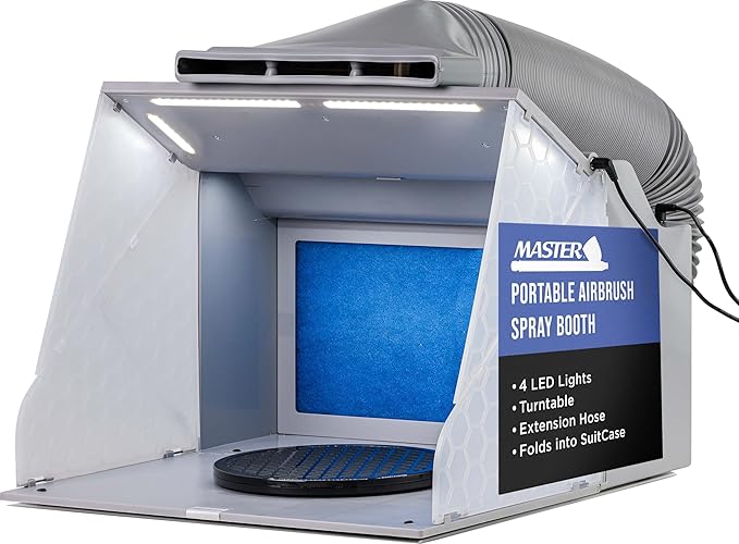Master Airbrush Portable Airbrush Spray Booth Kit with Dual Exhaust Fans, 4 LED Lights, Turntable & Extension Hose, 16"x18"x13" Hobby Airbrush Booth for Painting, Models, Arts, Crafts, Cakes - Gray