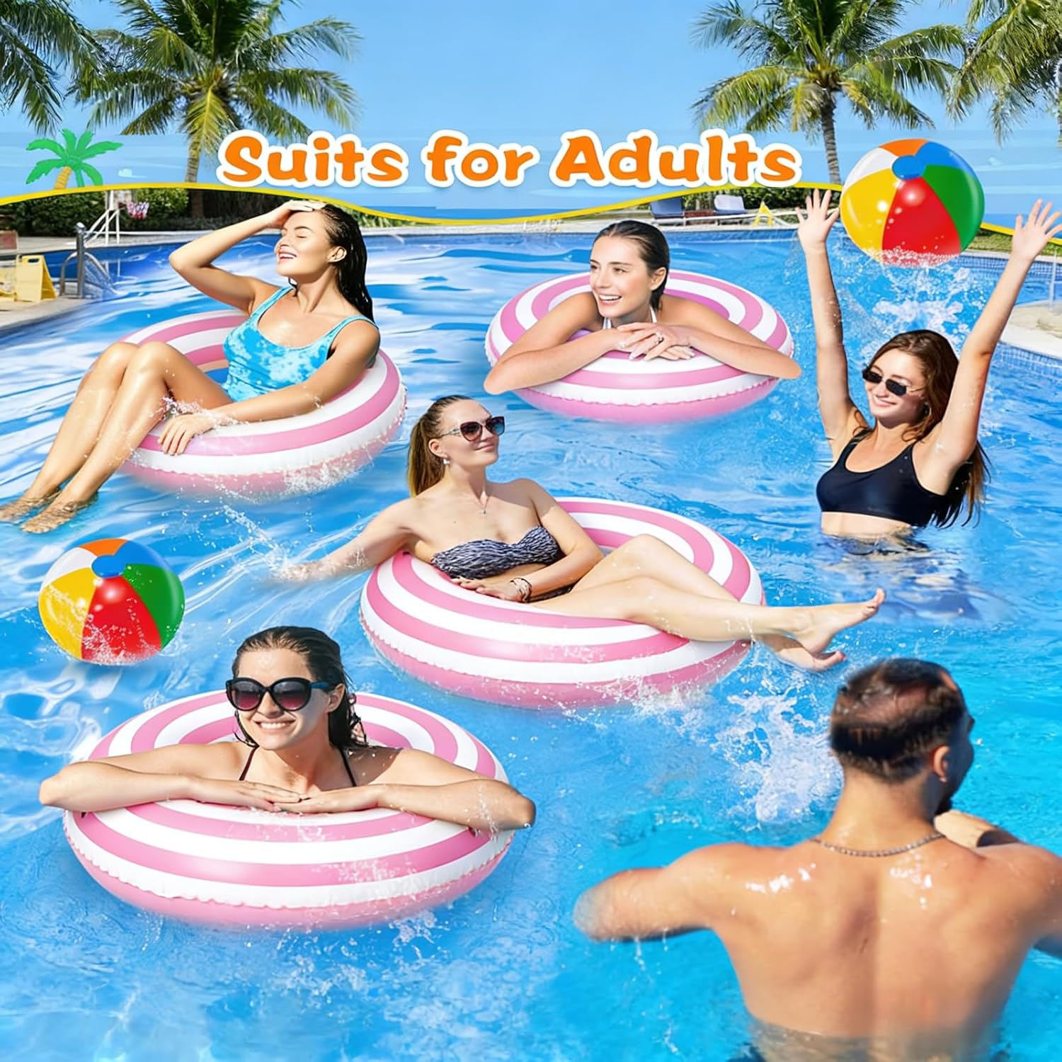 4 PCS Striped Pool Floats for Adults -36 inch Swimming Rings Tubes -Inflatable Pool Float Tube for Adults Pool Floats for The Beach, Party, Vacation