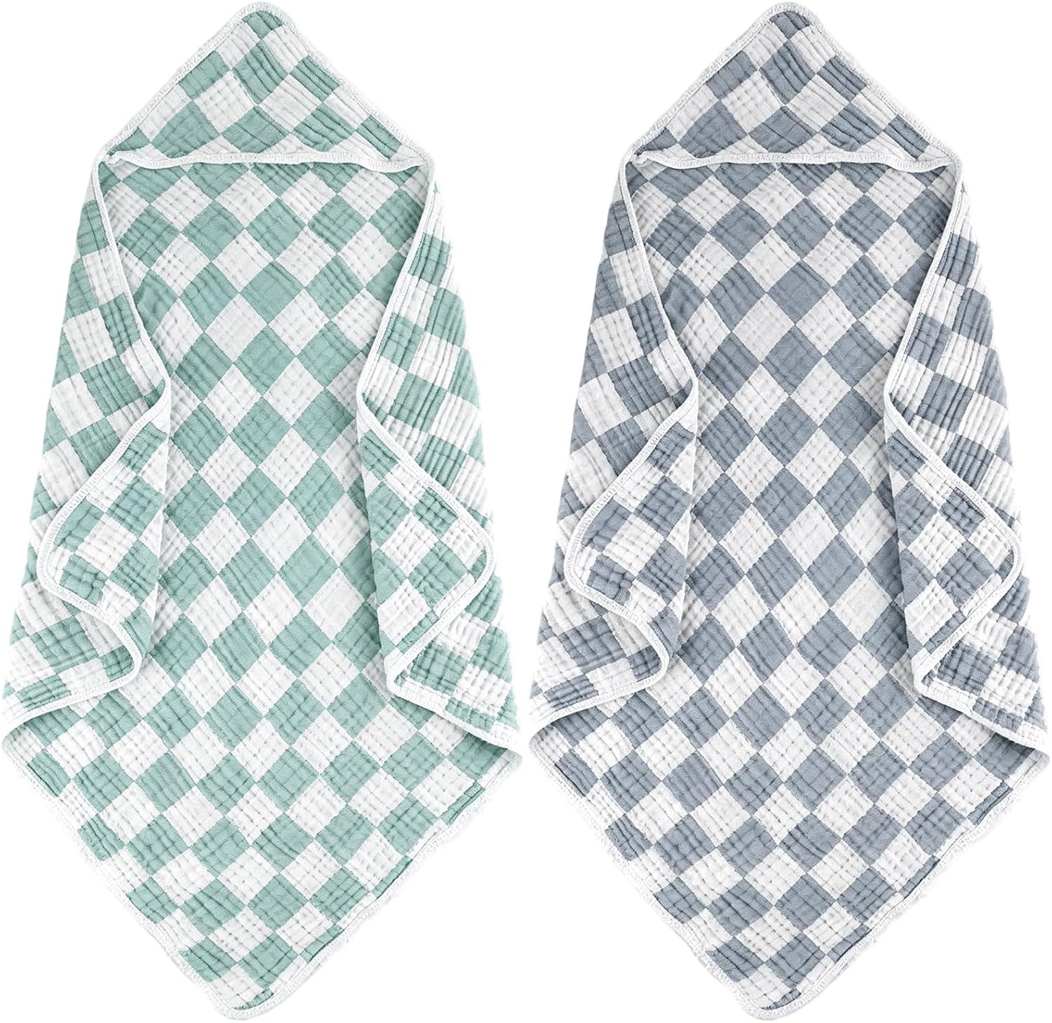 Hooded Baby Towels Soft Baby Bath Towels 32"x32" 2-Pack(Blue&Green)