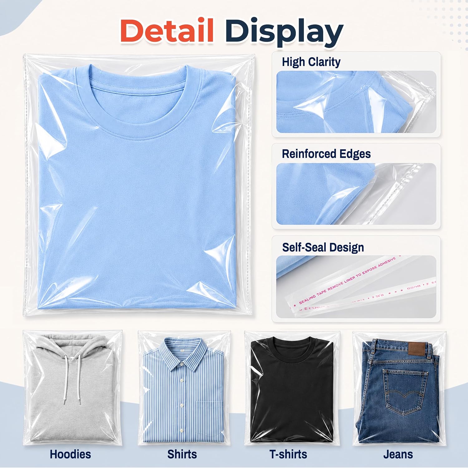 Joyclub Clear Poly Bags 100 Pack, 10x14 Self Seal Shirt Bags