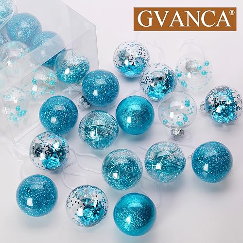Miniatura 5 de Adornos de bolas de Navidad inastillables de plástico transparente con relleno delicado de 2.362 in2.36 pulgadas (30 unidades, azul)