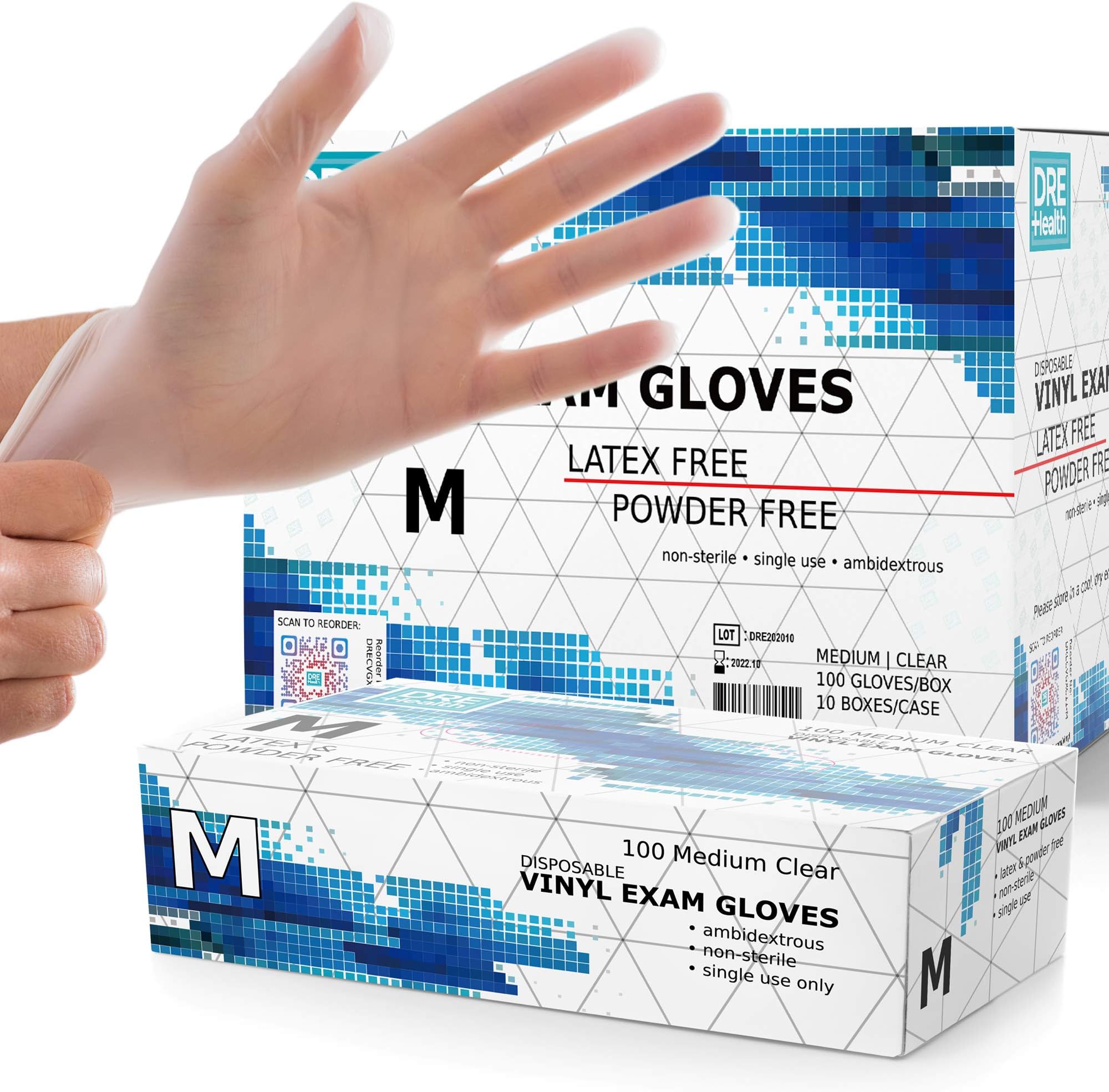 Powder Free Disposable Gloves Medium, [1000 Count] - 4 Mil Clear Vinyl Gloves- Extra Strong, 4 Mil Thick - Latex Free, Food Safe, Medical Exam Gloves, Cleaning Gloves - 10 Boxes of 100