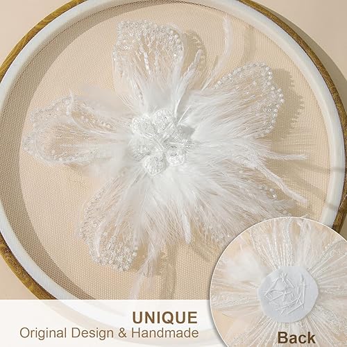 Miniatura 5 de Adornos con apliques de plumas blancas para vestido, ropa, sombreros para coser en cuentas de lentejuelas y diamantes de imitación para ropa, tela