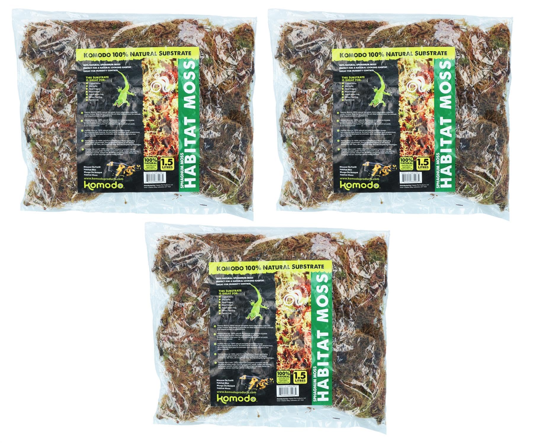 AB Tools 3PK 1.5L Habitat Moss Natural Substrate For Reptile Frog Snake Gecko