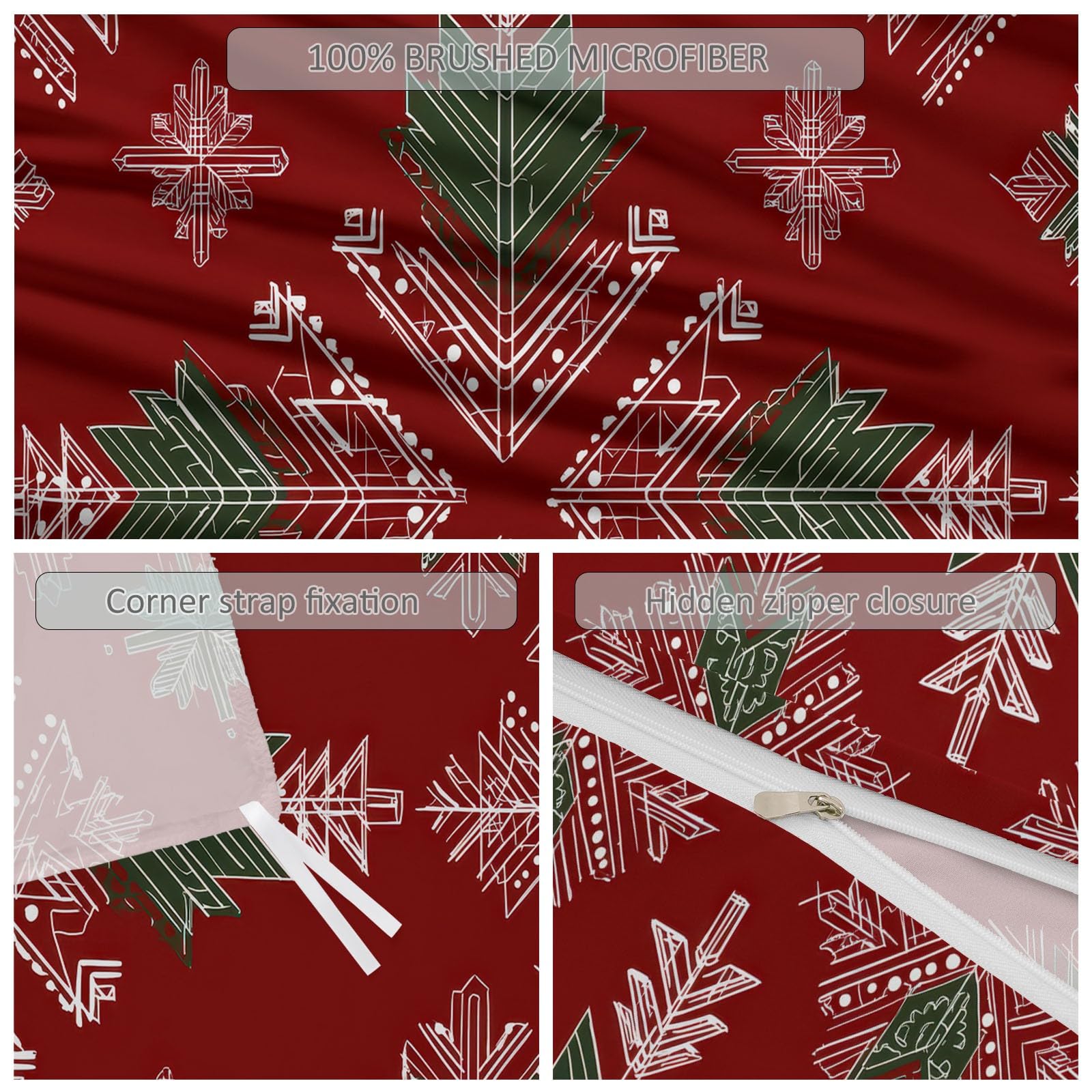 Poszewka na kołdrę z mikrofibry 200 x 200 cm + 2 poszewki na poduszkę 80 x 80 cm, antypoślizgowa, z 4 paskami narożnymi, tradycyjny motyw aztecki, czerwona