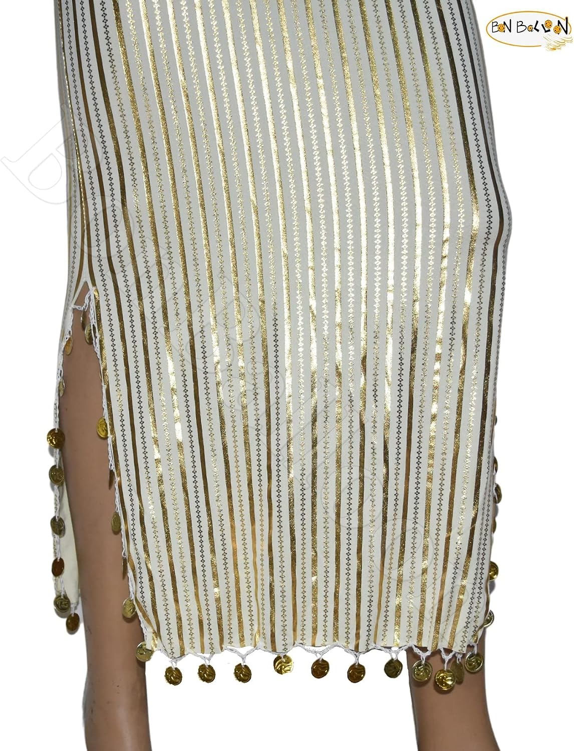 Belly Dance Nancy Stretchy Folkloric Dancing Outfit Egyptian Galabeya Oriental Abaya Dress Dresses Costume Egypt Baladi Saidi Fallahi Carnival Sequins Handmade Bellydance Women (Creamy x Gold)