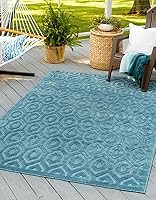 Vista 1 de Unique Loom Outdoor Trellis Textured Collection - Alfombra espacial (2 x 3 pies, rectangular, aguamarina y marfil)