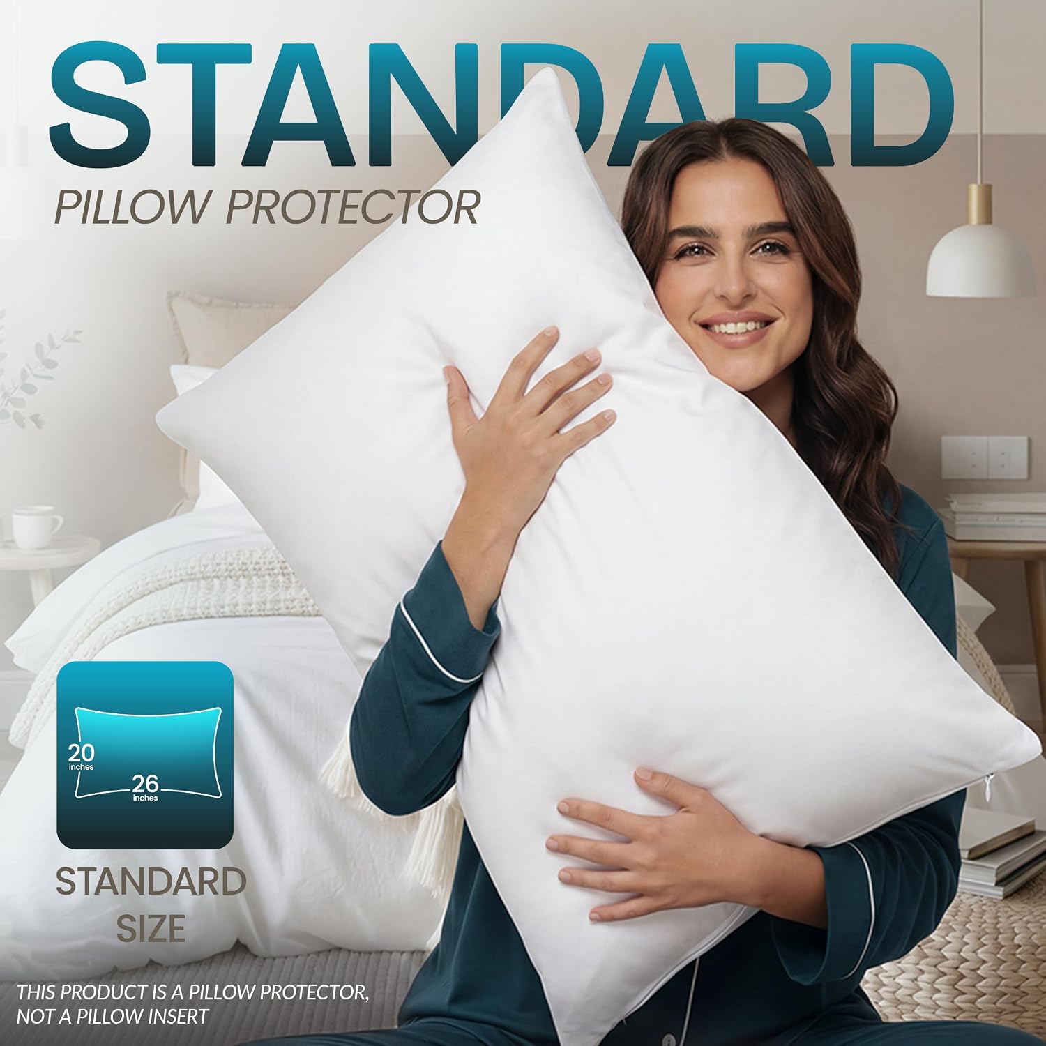 Beddora Waterproof Pillow Protectors Set of 4, Standard Size 20 x 26 Inches, Zippered Pillow Encasements, Ultra Soft Jersey Knit Fabric, Moisture Wicking, Breathable and Durable Pillow Covers, White