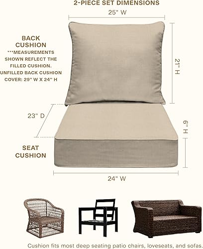 Miniatura 6 de Honeycomb - Asiento profundo para exteriores, 24 pulgadas de ancho x 23 pulgadas de profundidad, cojín para silla de exterior, color liso almendra