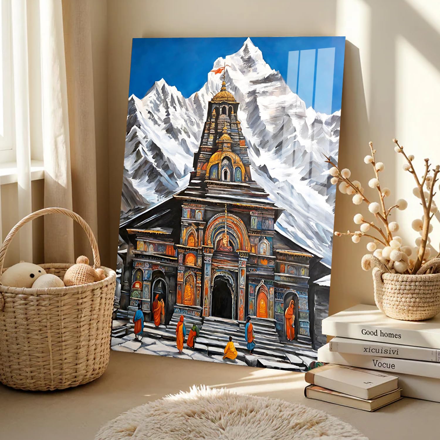 The Hanging Story Spiritual Wall Painting of Kedarnath Dham | Himalayan Temple Art on Acrylic | Decorative Wall Hanging fo...