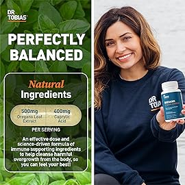 Dr. Tobias Oregano and Caprylic Acid Blend, Gut Flora Balance Complex with Probiotics & Enzymes for Intestinal and Immune Support, Gut Health Supplements for Women & Men, 120 Capsules, 60 Servings