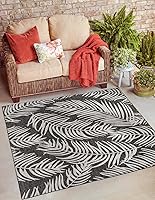 Vista 33 de Unique Loom - Tapete de la colección Outdoor Botanical, diseño de palmera (6.1 pies x 9 pies, rectangular, color azul/azul marino)