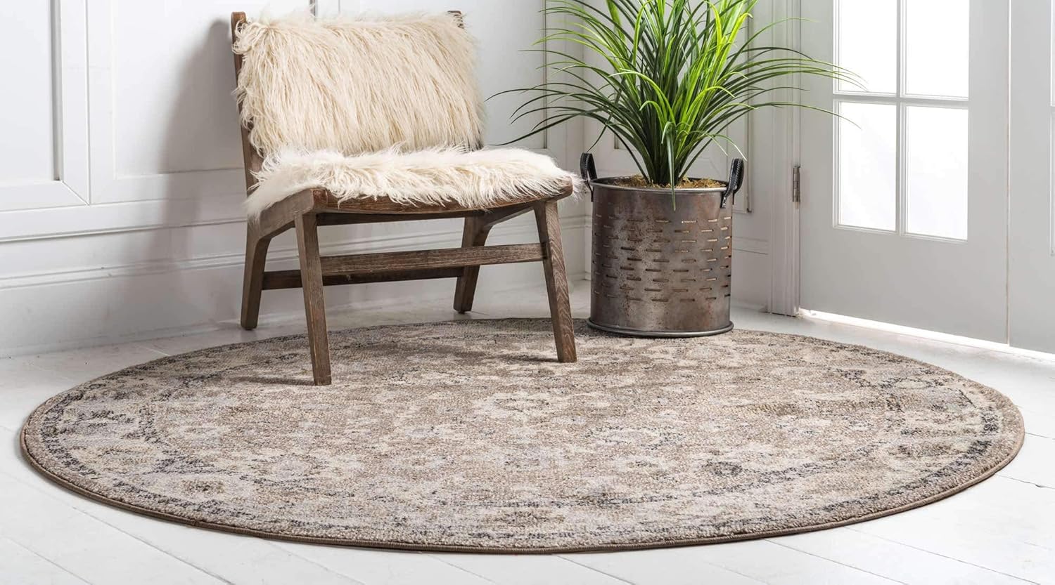 Unique Loom Penrose Collection Area Rug - Krystle (3' 3" Round, Beige Brown/ Gray)