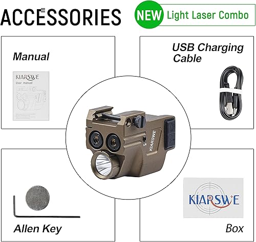 Miniatura 7 de Combo de luz láser roja y verde, 500 lúmenes láser rojo verde para pistola, combo de luz láser de pistola subcompacta, haz láser rojo y verde