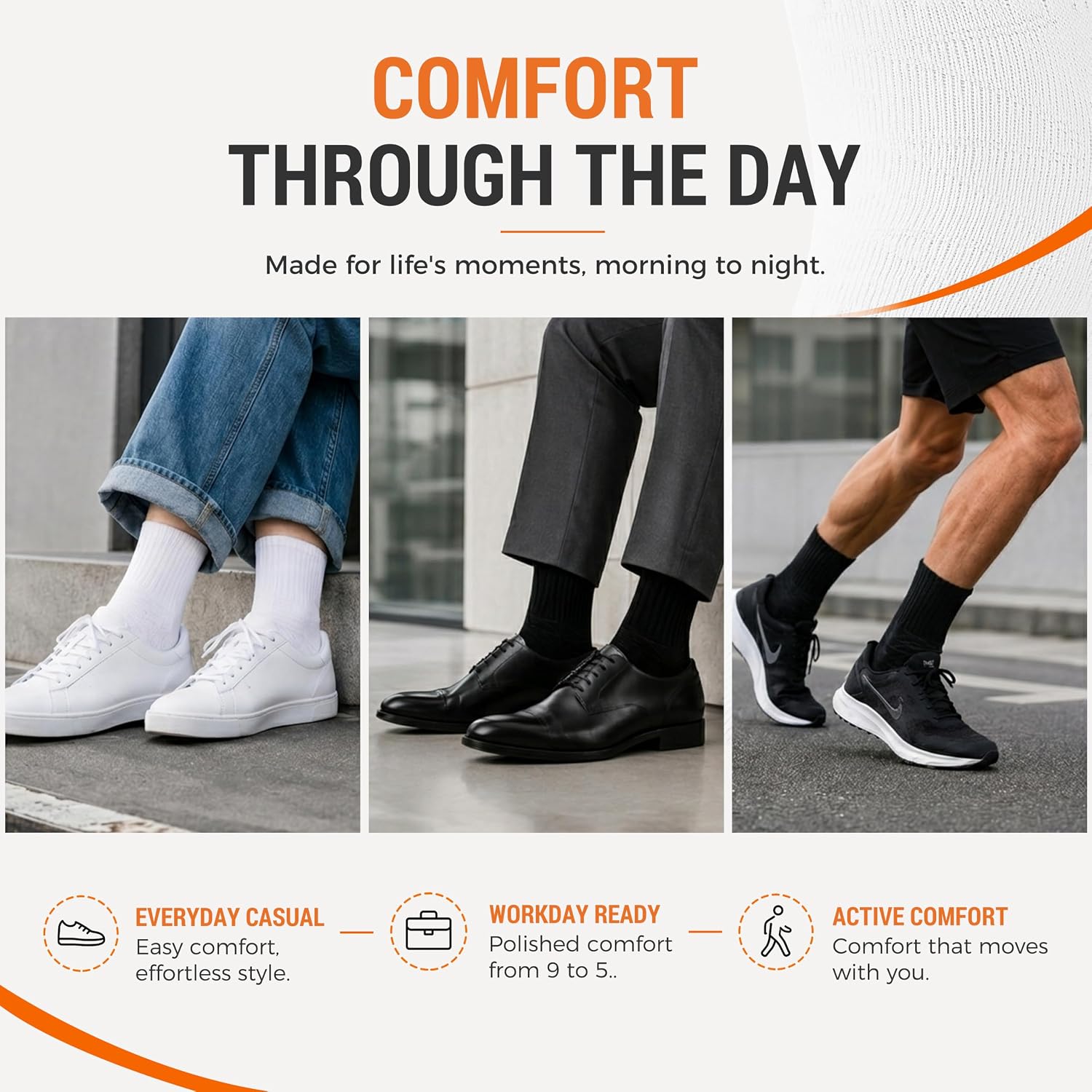 Mens 3PACK Non Slip Grip Calf Socks Cushioned Combed Cotton Thick Anti-Skid Casual Crew Socks Moisture-Wicking
