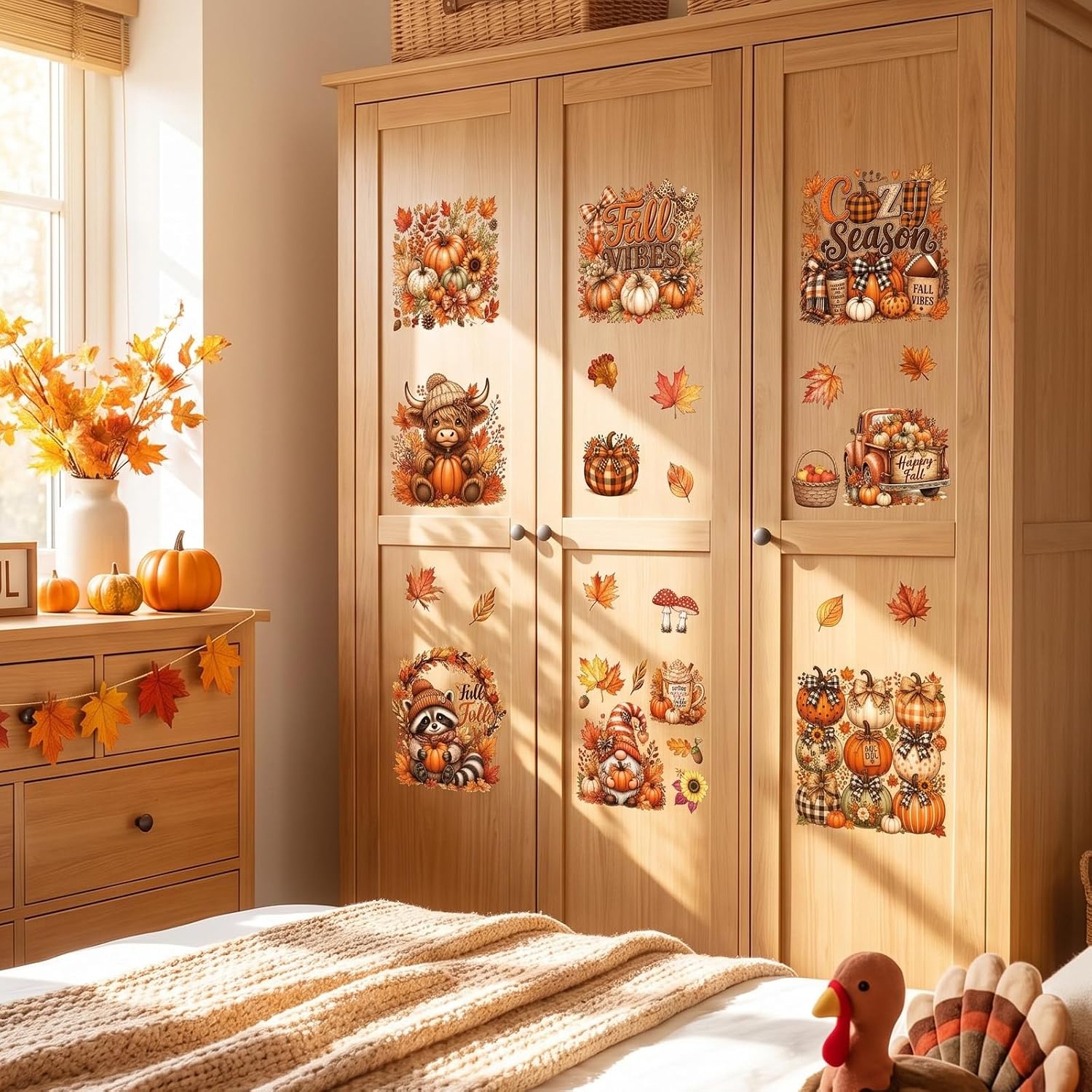 16 Pcs Fall Rub on Transfers for Crafts Autumn UVDTF Stickers for Furniture