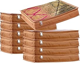 Saree covers for clothes with Zip, Sari Cover bags for saree storage, wardrobe Storage Organizer (Pack Of 12)