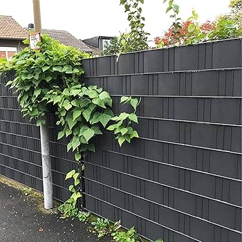 Sonnewelt Inkijkwerende strips, hard PVC inkijkbescherming voor dubbelstaafmatten, gaas hek en weerbestendig, inkijkbescherming omheining 2,5 m meter (lengte) en 19 cm (hoogte) - antraciet, 10 stuks