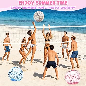 12 Pack 16 Glitter Beach Balls, Inflatable Pool Toys for Summer Party