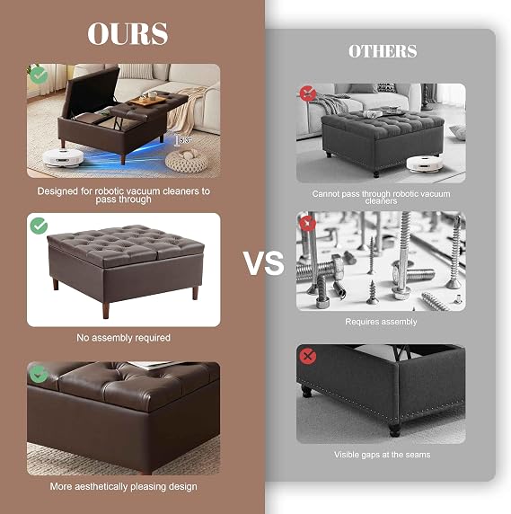 Weture 35 Large Storage Ottoman Coffee Table, Square Ottoman, Brown