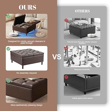Weture 35 Large Storage Ottoman Coffee Table, Square Ottoman, Brown