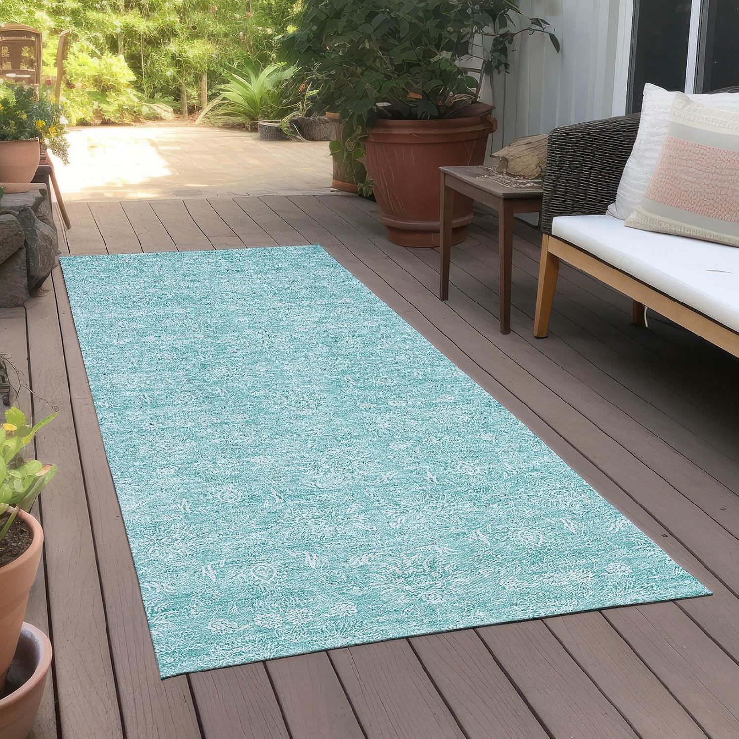 Addison Rugs Chantille ACN703 Aqua 2'3" x 7'6" Indoor Outdoor Hallway Runner Rug, Easy Clean, Machine Washable, Non Shedding, Kitchen Area Carpet for Bathroom, Patio, Laundry and Bedroom Rug