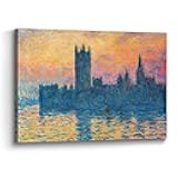 Claude Monet Canvas Wall Art: Sunset The Houses of Parliament Picture Painting Textured Reproduction Print Artwork for Bedroom Living Room Office Decor