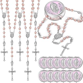 Jadive 24 Sets Catholic Rosary Necklace 6mm Glass Pearl Beaded Necklace with Metal Gift Box for Women Men Prayer Gift