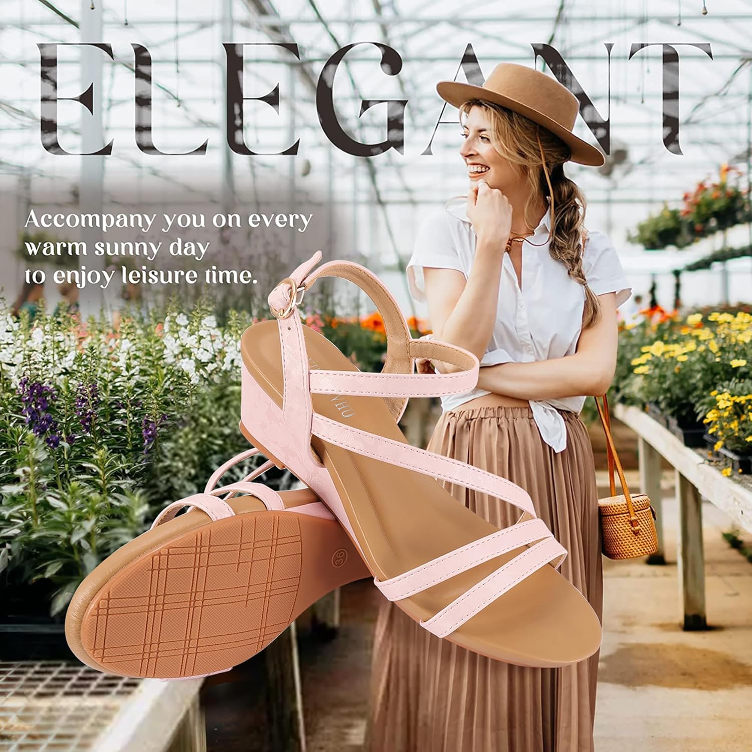 Wedge Sandals for Women Dress Elastic Ankle Strap Rhinestone Sandals Summer Comfortable Shoe - Image 6