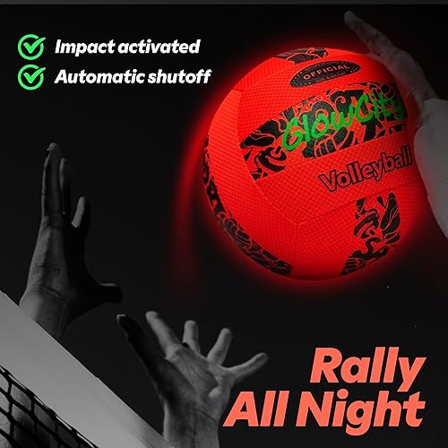 Miniatura 2 de GlowCity Balón de voleibol LED, tamaño 5, que brilla en la oscuridad, con bomba y baterías, resistente al agua para jugar en la playa y la piscina,