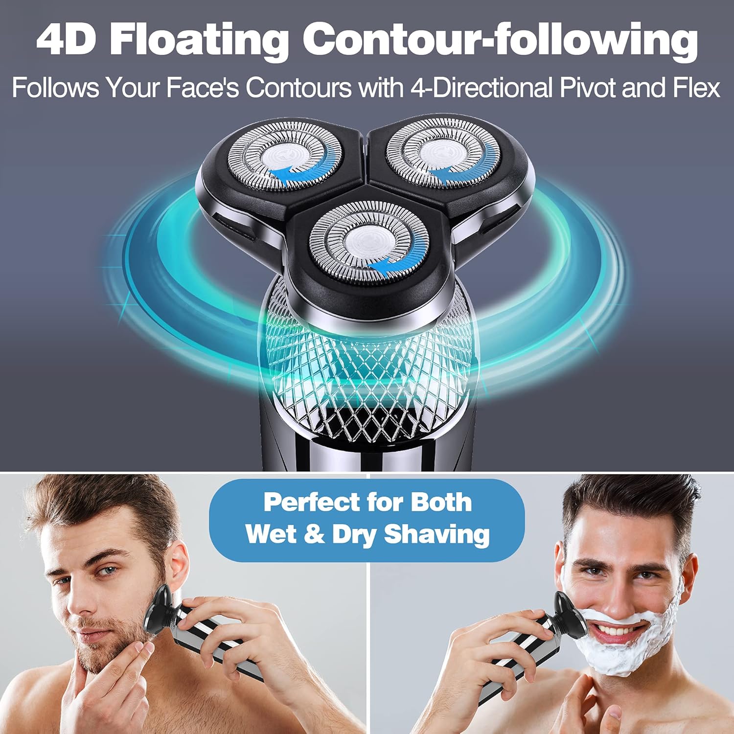 Man using Binefia shaver for wet and dry shaving