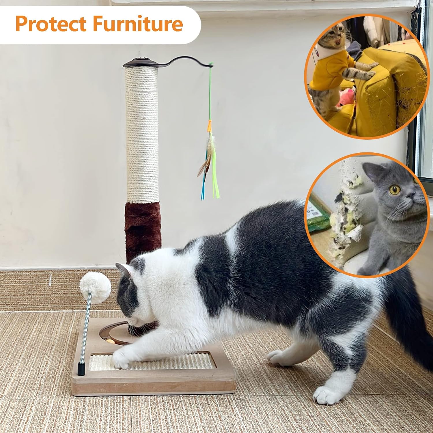 review Large Cat Scratching Posts for cats, natural sisal-covered cat scratcher with interactive toys, 4-in-1 premium cat scratching Post for indoor cats and kittens