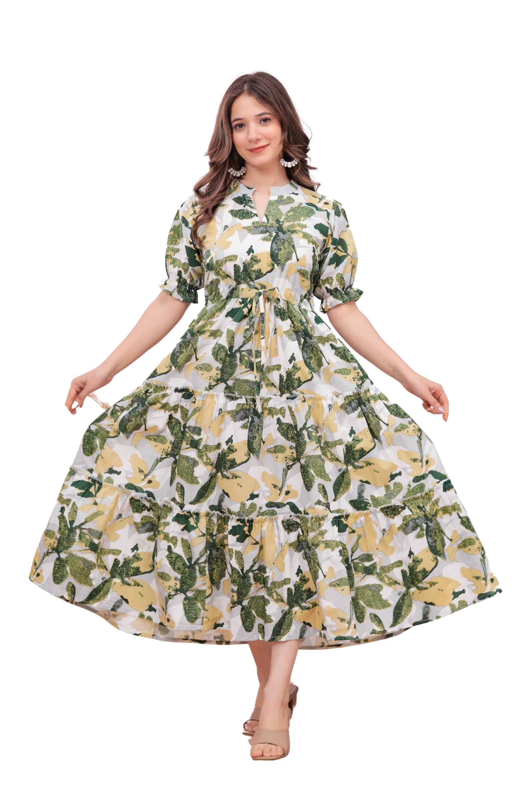 Buy SHOPAXIS Women's Floral Printed Pure Cotton Fit & Flare Dress