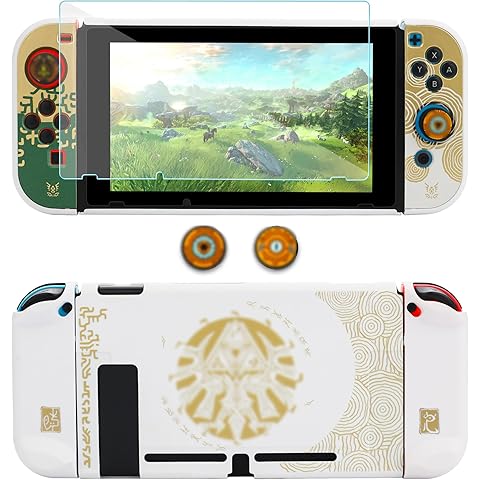 FUNDIARY White of Zelda Switch Dockable Case for Nintendo Switch, Shockproof Case Protector Accessories for Switch Console with Hard PC Protective Cover Skins, Screen Protector and 2 Thumb Caps