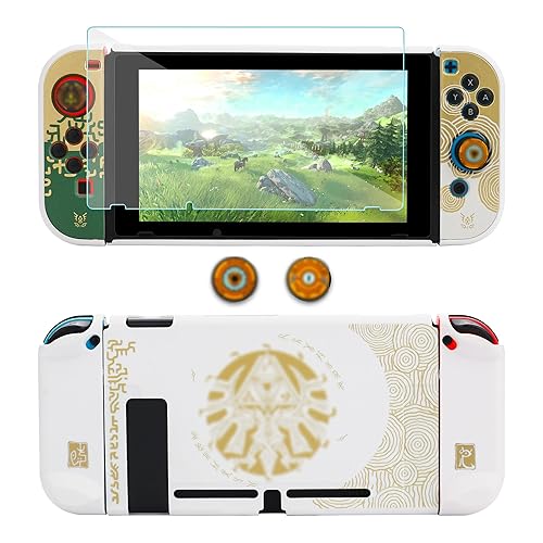 FUNDIARY White of Zelda Switch Dockable Case for Nintendo Switch, Shockproof Case Protector Accessories for Switch Console with Hard PC Protective Cover Skins, Screen Protector and 2 Thumb Caps