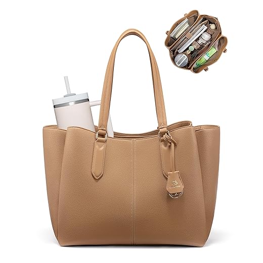 LOVEVOOK Laptop Tote Bag for Women 15.6 In Work Bags with Triple Compartments Large Faux Leather Computer Office Briefcase