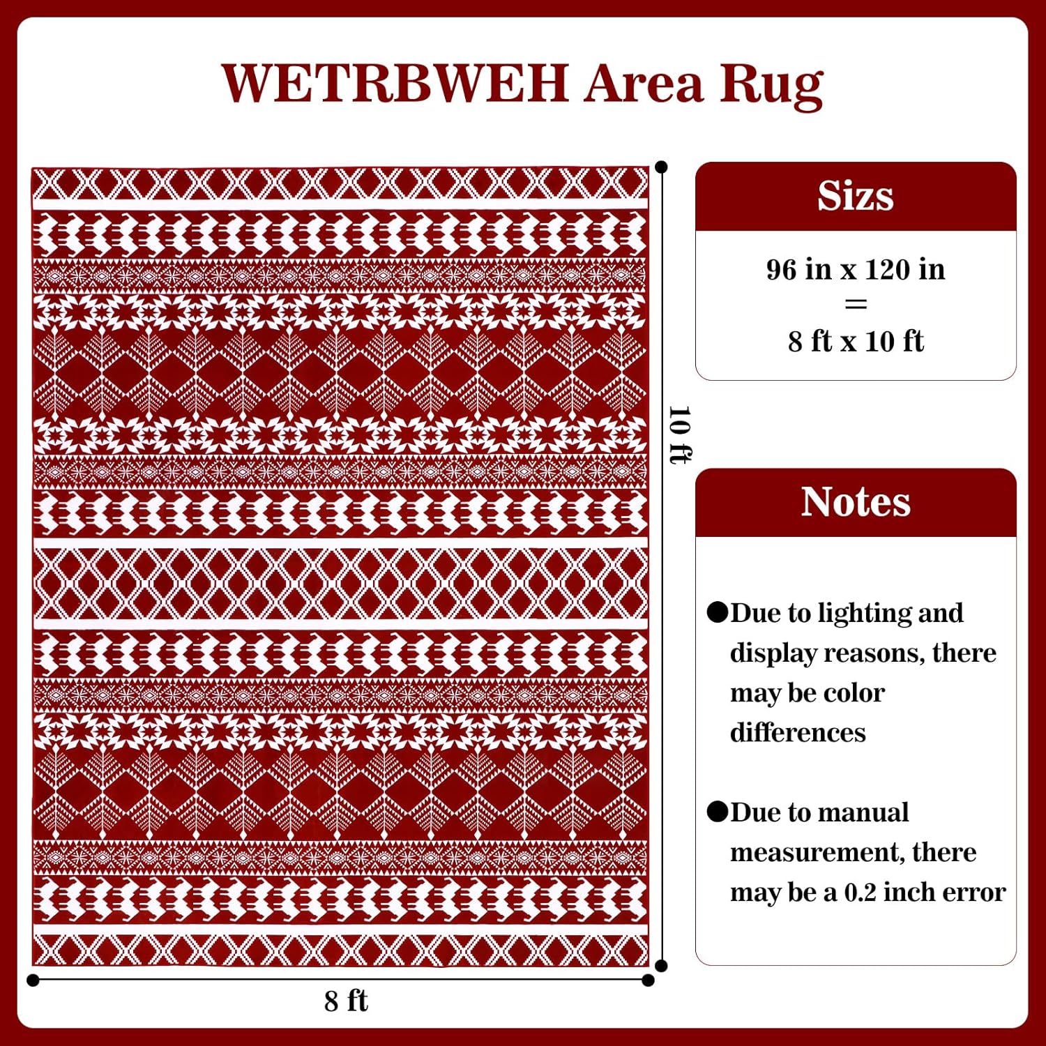 8x10 Red Christmas Area Rug, Cashmere-Like Holiday Rug Non-Slip Washable Indoor Christmas Rug, Low Plie Christmas Rugs for Living Room Bedroom Dining Room Office