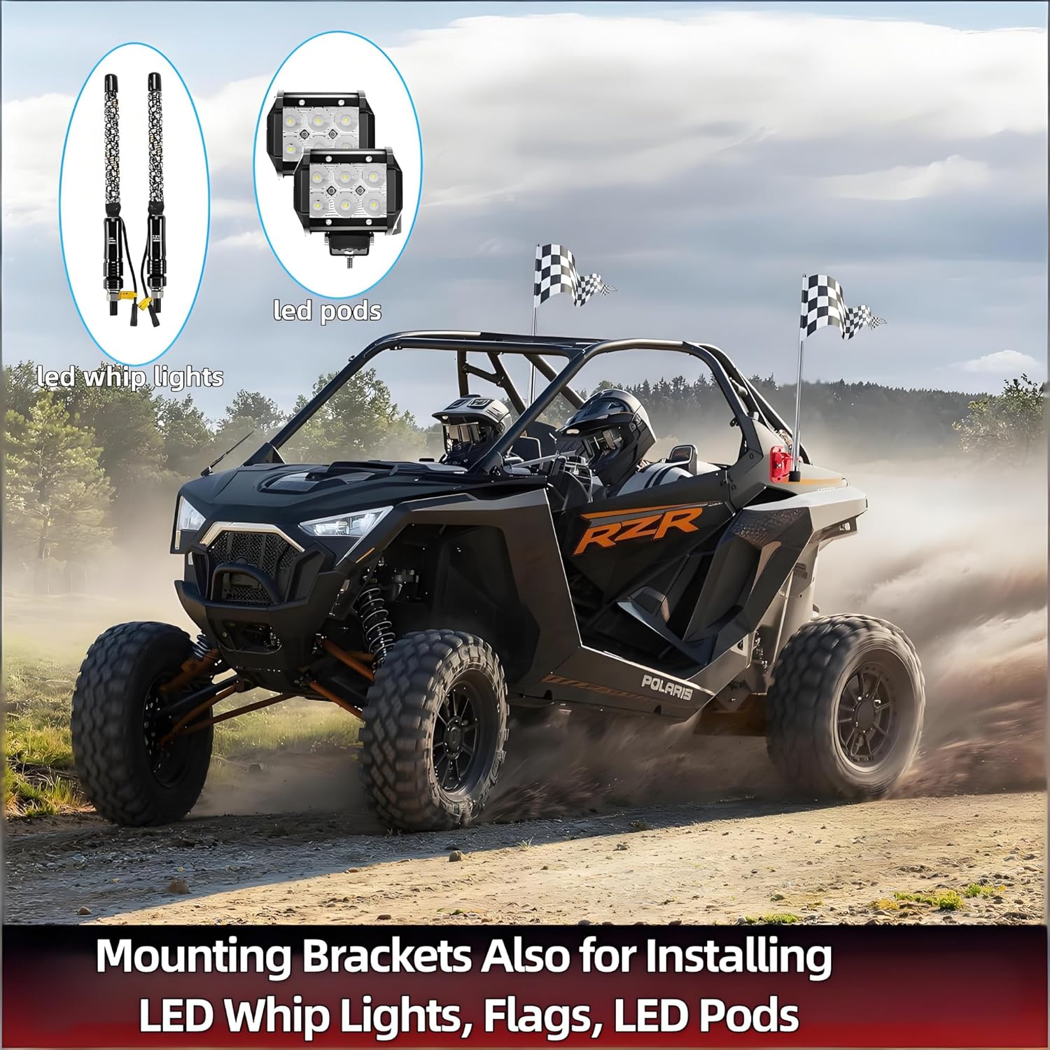 CB Antenna Mount, Universal Heavy Duty No-Drill Installation CB Antenna & Flag Whip Mount Bracket Kit Fits Trucks, RVs & Off-Road Vehicles, Boat, Moto (Red)