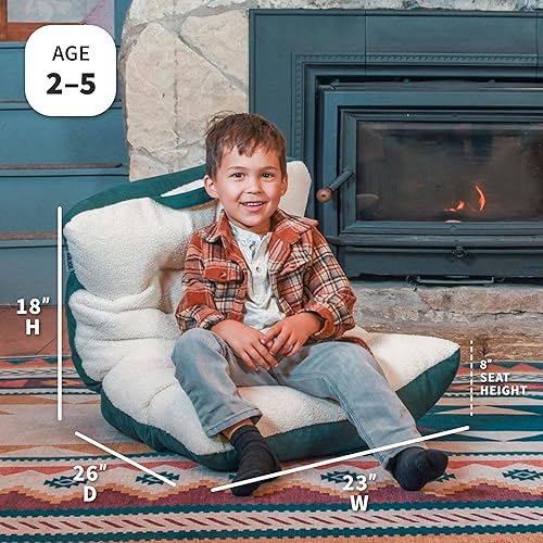 Miniatura 3 de Big Joe Roma - Puf para niños, color avena Sherpa y salvia, gamuza vegana, 2 pies