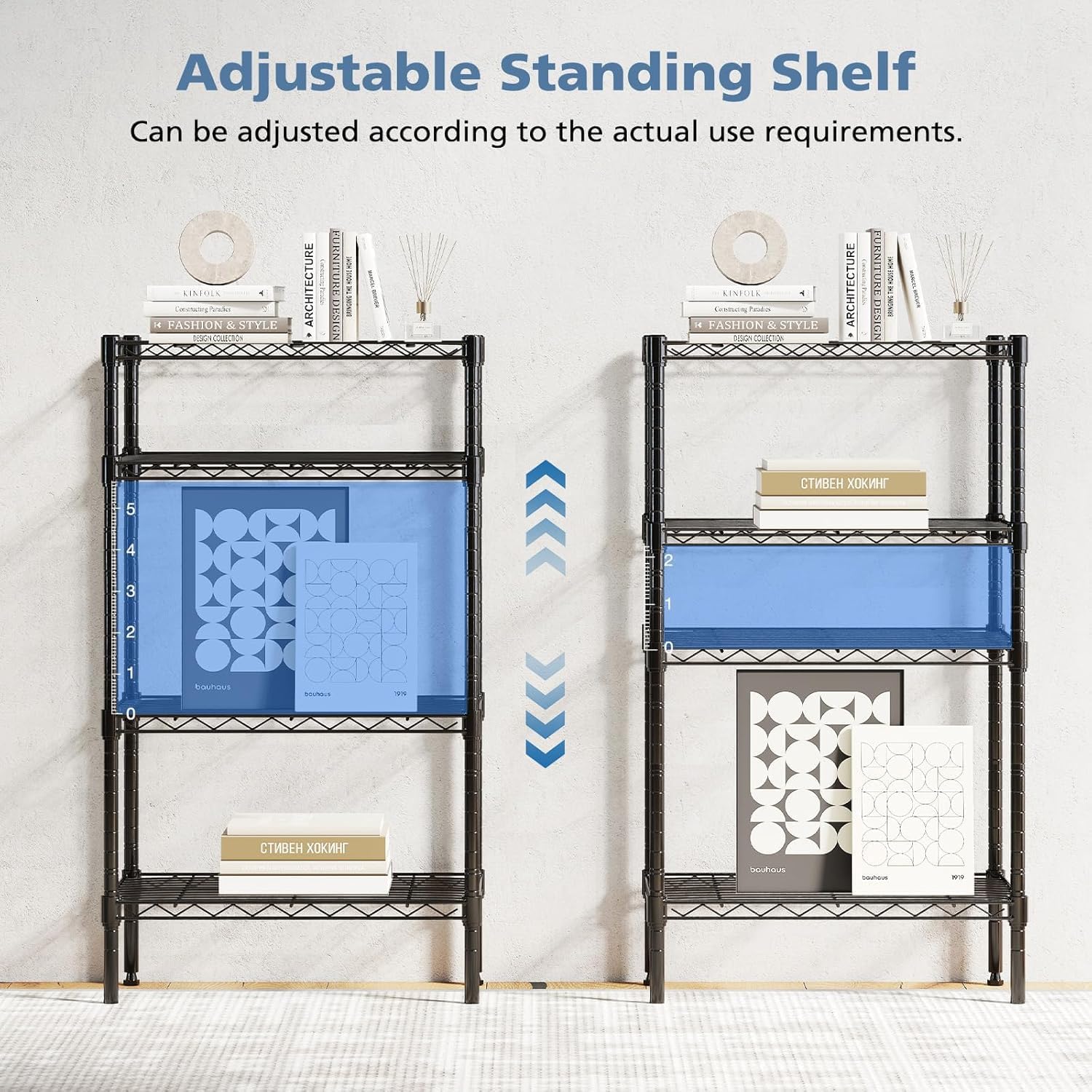 HealSmart 4-Tier Metal Wire Storage Shelves, Adjustable Standing Storage Rack Shelf, Heavy Duty Steel Shelving Unit Organizers for Kitchen Bathroom Pantry Garage, 23.3" W×13.4" D×47" H, Black