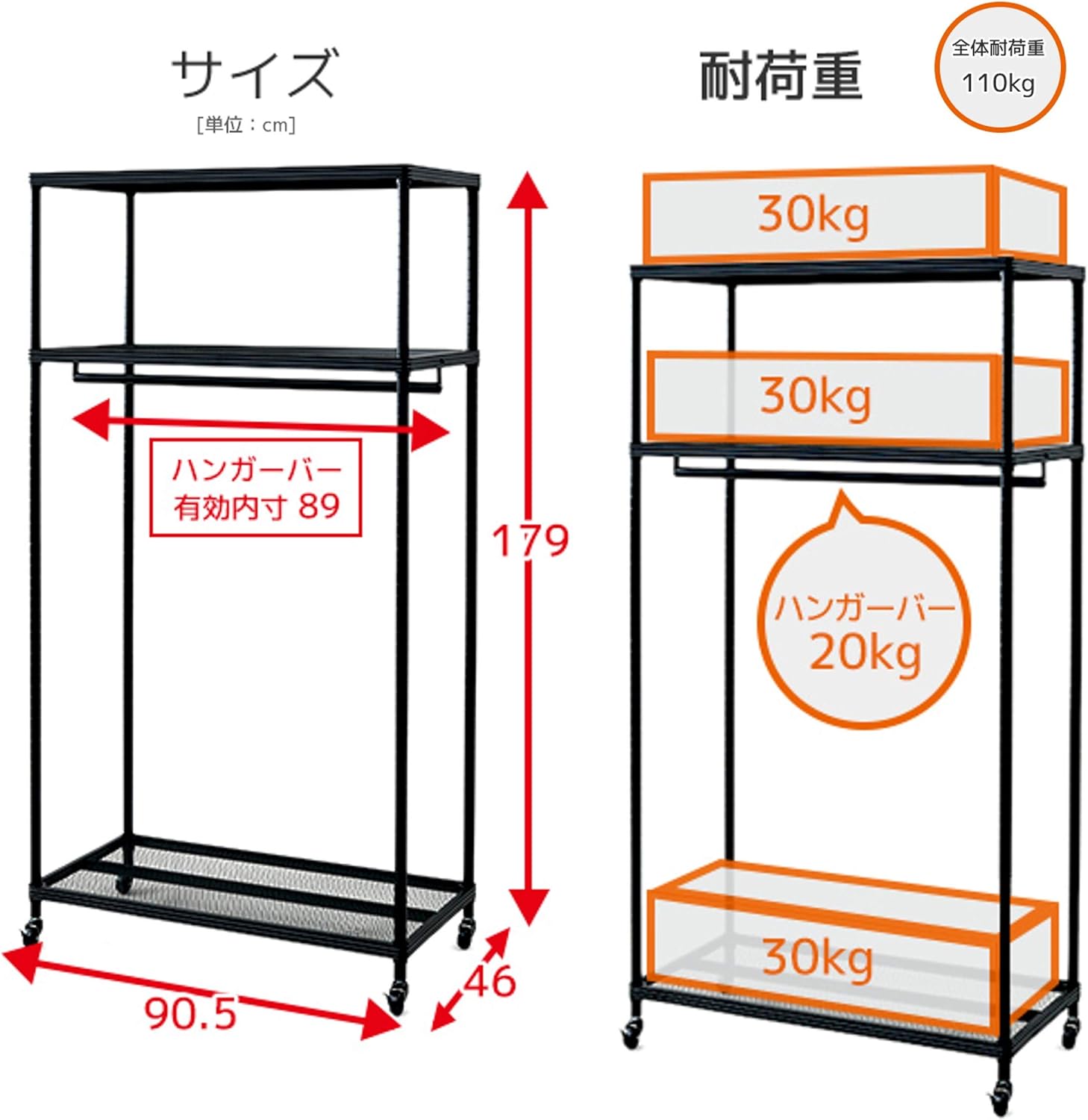 安心の定価販売 山善 Yamazen ハンガーラック ワードローブ ハーフ棚付き 服 カバン 小物がこれ1つで収納できる 頑丈 全体耐荷重125kg キャスター付き 幅100 奥行46 高さ179cm 組立品 ブラック Mns 1810cj Bk Fucoa Cl
