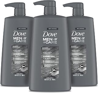 Dove Men+Care Shampoo Charcoal + Clay 3 Count For Healthy-Looking Hair Naturally Derived Plant Based Cleansers 25.4 oz
