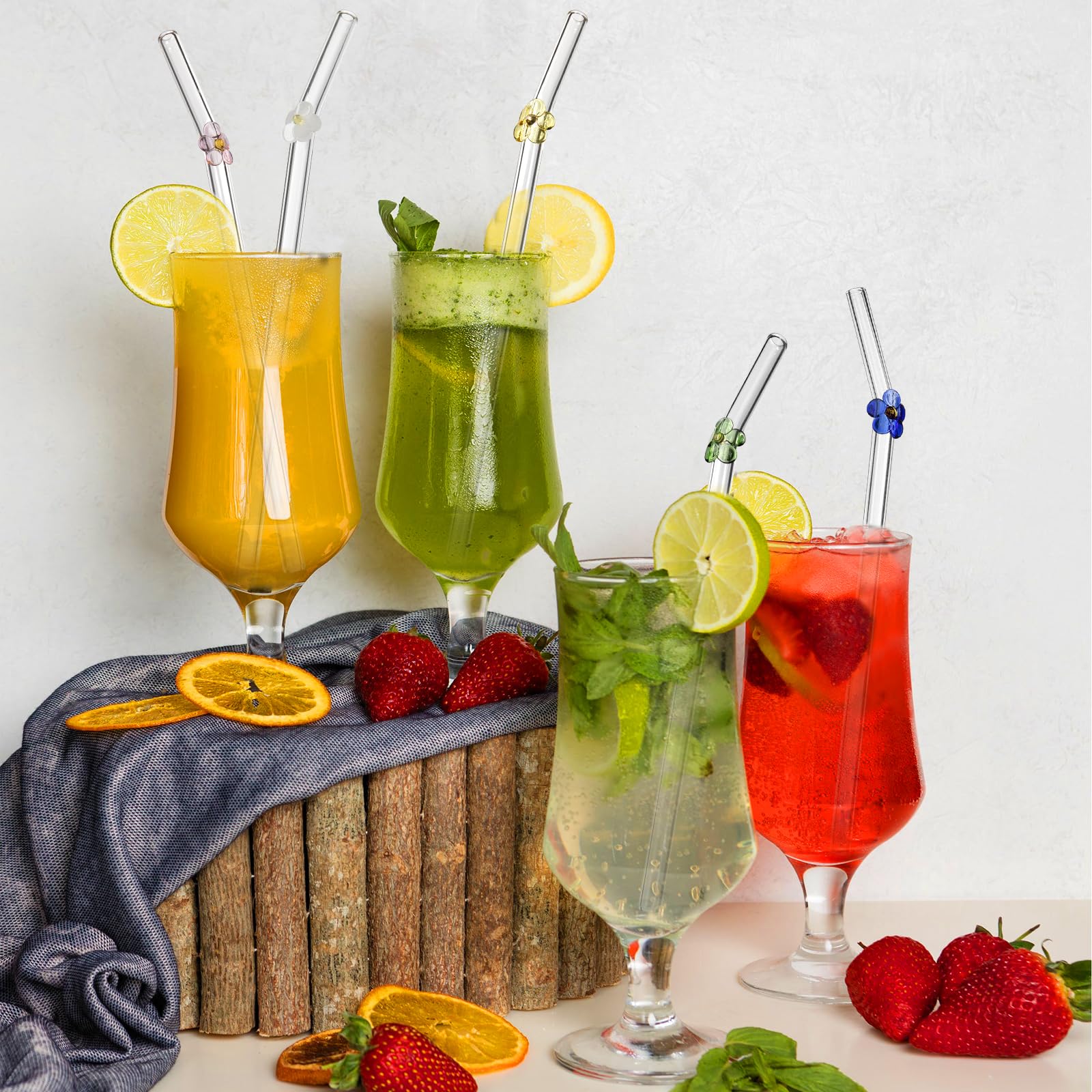 Ecologiche Spazzole Pulizia Cannucce Vetro Riutilizzabili VirtuGro - 10 Pezzi Colorate, Con Spazzole - Per Cocktail, Succhi, Latte Cannucce Di Vetro