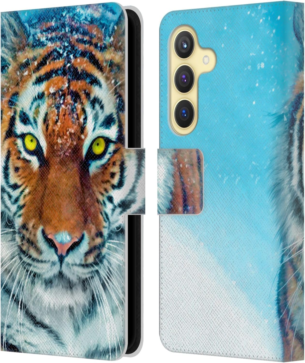 Head Case Designs Officially Licensed Aimee Stewart Yellow Tiger Animals Leather Wallet Case Compatible with Samsung Galaxy S24 5G